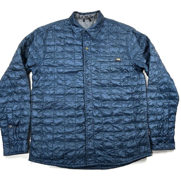 North Face Reyes ThermoBall Insulated Button Shirt Jacket Blue Men Medium Snap - Picture 1 of 12